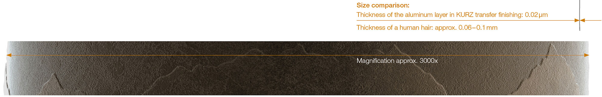 Comparison graphic: Aluminum layer versus diameter of human hair